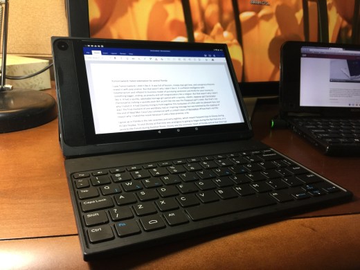 Not on the list, but really handy, the Dell Venue 8-7000 Android Tablet with OLED screen in its Dell keyboard case